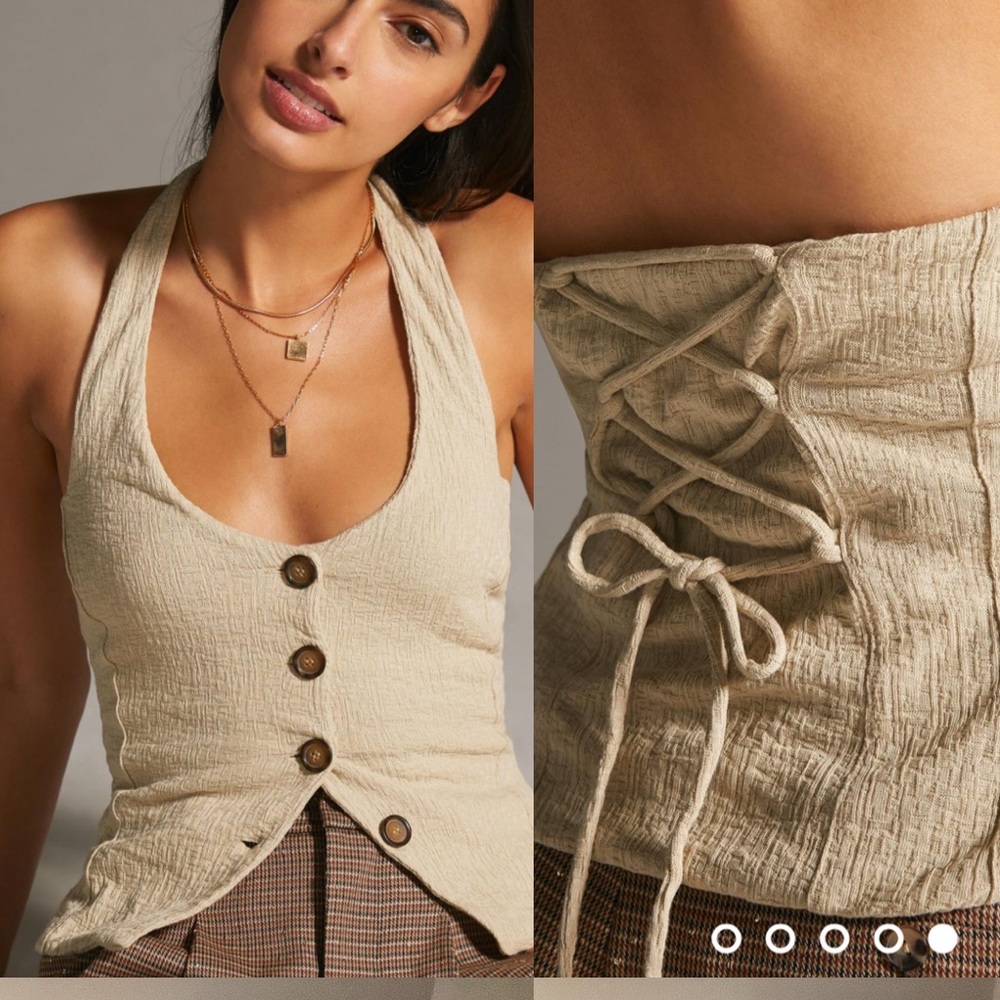Anthropologie Halter Vest Tank Top in Sand